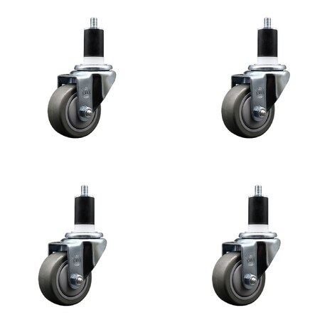 Service Caster 3'' SS Gray Poly Wheel Swivel 1-1/2'' Expanding Stem Caster Set, 4PK SCC-SSEX20S314-PPUB-112-4